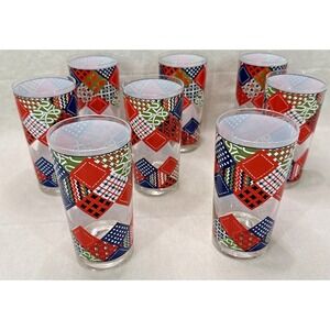 Groovy 60's Vintage Cera Patchwork Tumblers Multicolor Geometric 10 oz Glasses